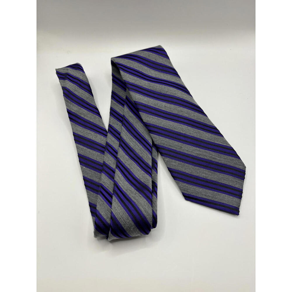 CALVIN KLEIN Striped Tie in Gray and Purple SILK
